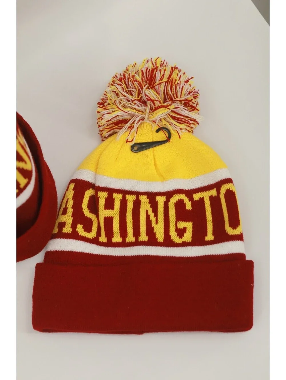 2Pk Washington Burgundy Gold Knit Pom Pom Beanie Hat Cuffed Winter Acrylic Adult